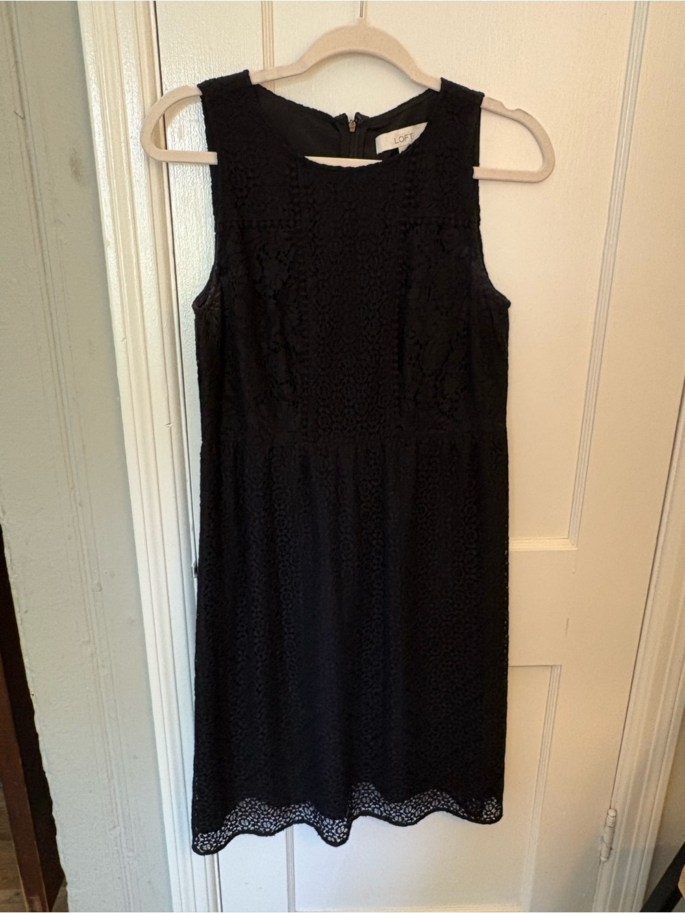 LOFT Black Lace Overlay Sleeveless Dress